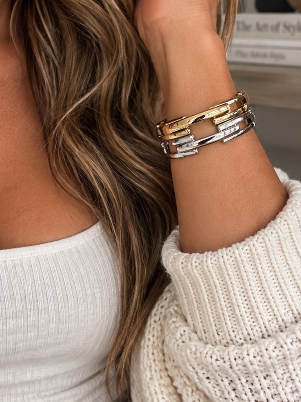 House of Harlow 1960 | Gold/Silver-Tone Hinged Cuff Classic Bangle Bracelet